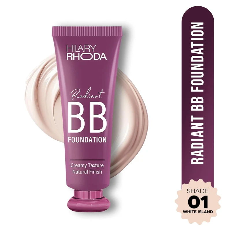 Hilary Rhoda Radiant BB Foundation for Women | 9 to 5 Stay BB Cream | Hides Blemishes & Dark Spots | Blend Easily | Lightweight & Ultra-Creamy Formula | Travel-Friendly & Dewy Finish - 60g (White Island | Shade 01) thumbnail 3